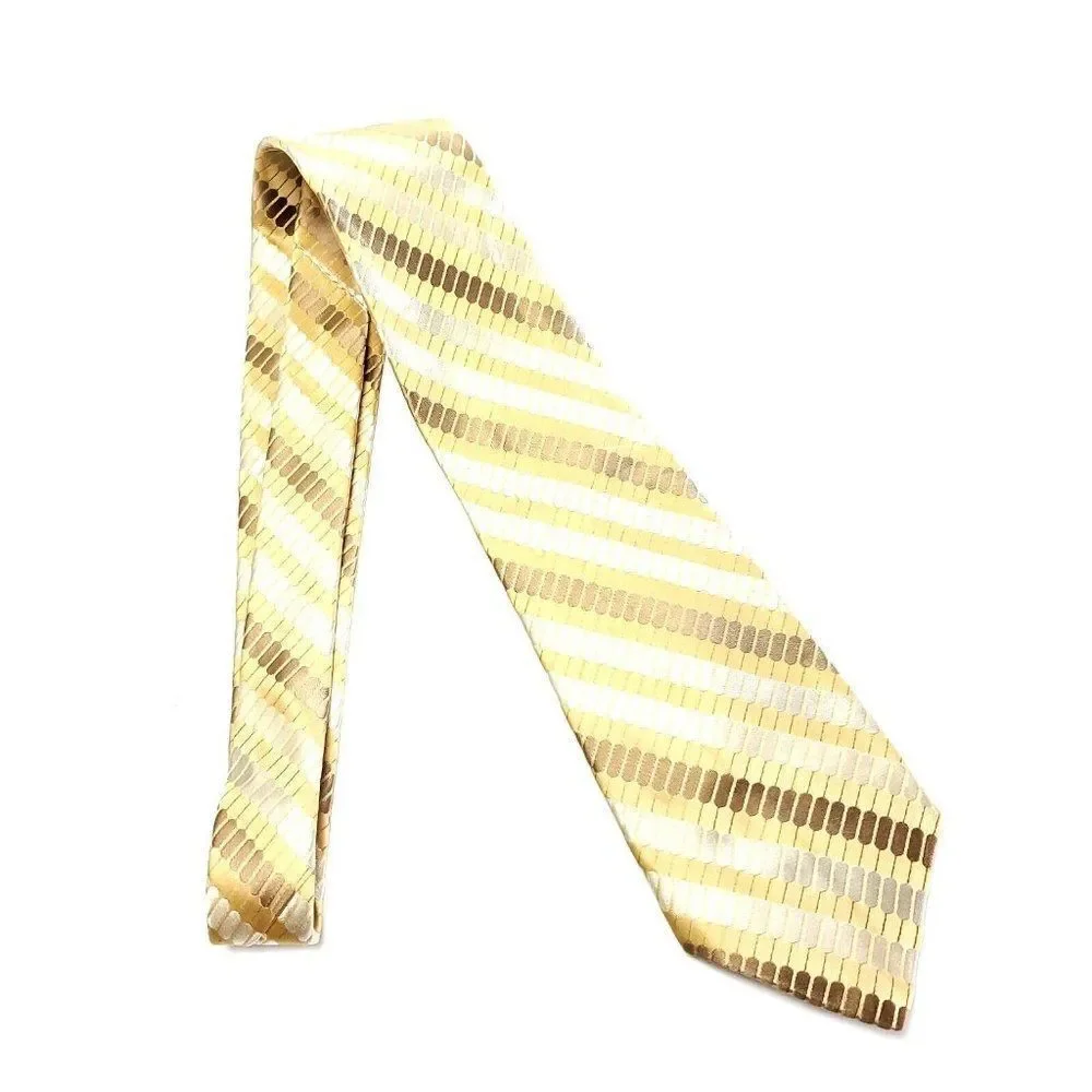 Gianfranco Ruffini Italy Yellow Striped Woven Silk Tie‎